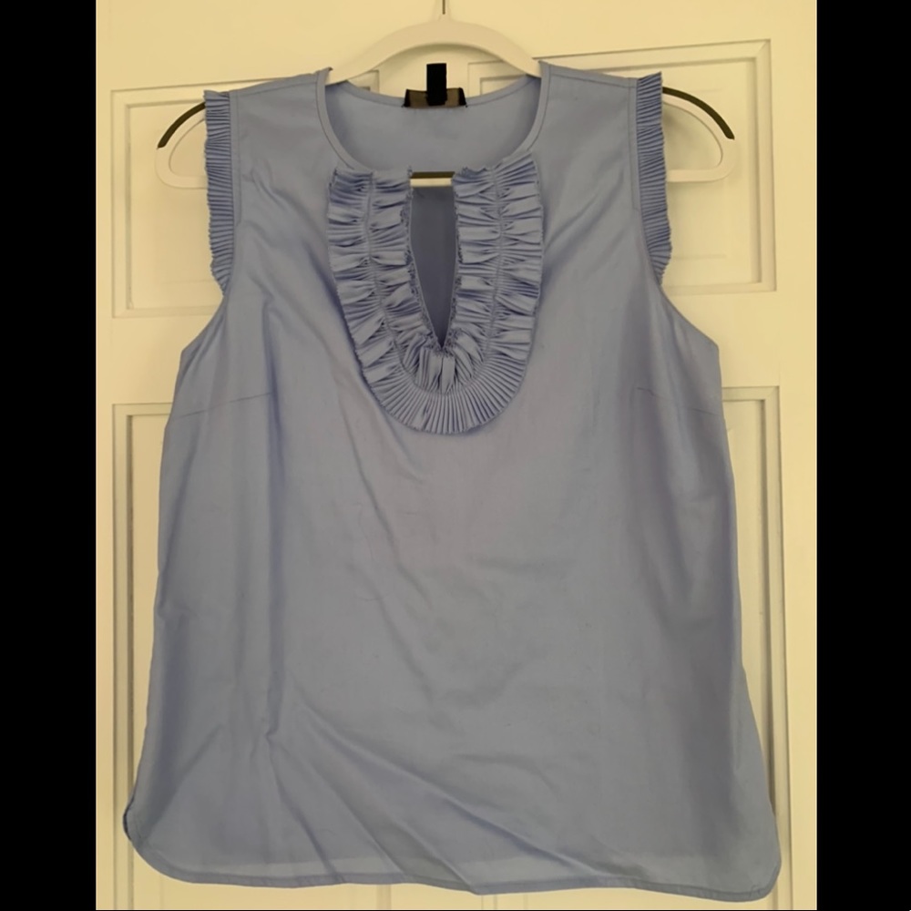 Jcrew blue tank with ruffle collar